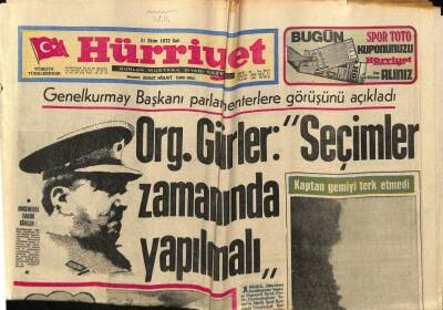 Hürriyet Gazetesi 31 Ekim 1972 - Org. Faruk Gürler Seçimler Zamanında Yapılmalı GZ69986 - 2