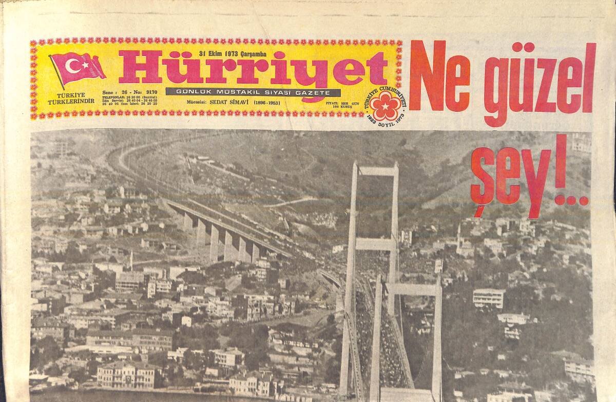 Hürriyet Gazetesi 31 Ekim 1973 - Erbakan, Ecevitle 2 Saat Görüştü - Boğaziçi Köprüsü Açıldı GZ156886 - 1