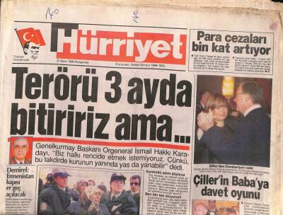 Hürriyet Gazetesi 31 Ekim 1996 - Çillerin Babaya Davet Oyunu - Türkmenler Kuzey Irak İçin Masada GZ96827 - 1