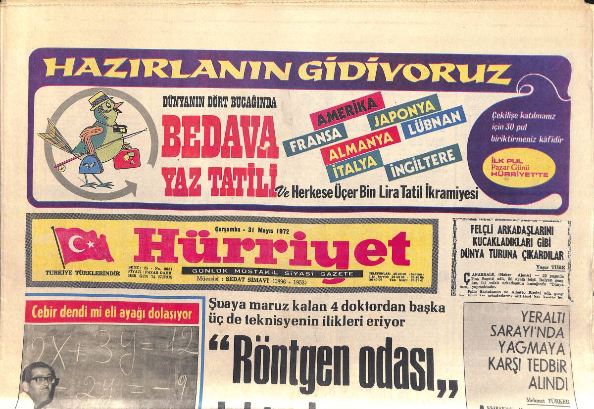 Hürriyet Gazetesi 31 Mayıs 1972 - Başbakan'a Ecevit'e Yardım Eden Eşi Kadınlara Siyaset Yaptı - Şampiyonluk Yemeği Galatasaray'a 35 Bin Liraya Patladı GZ156990 - 1