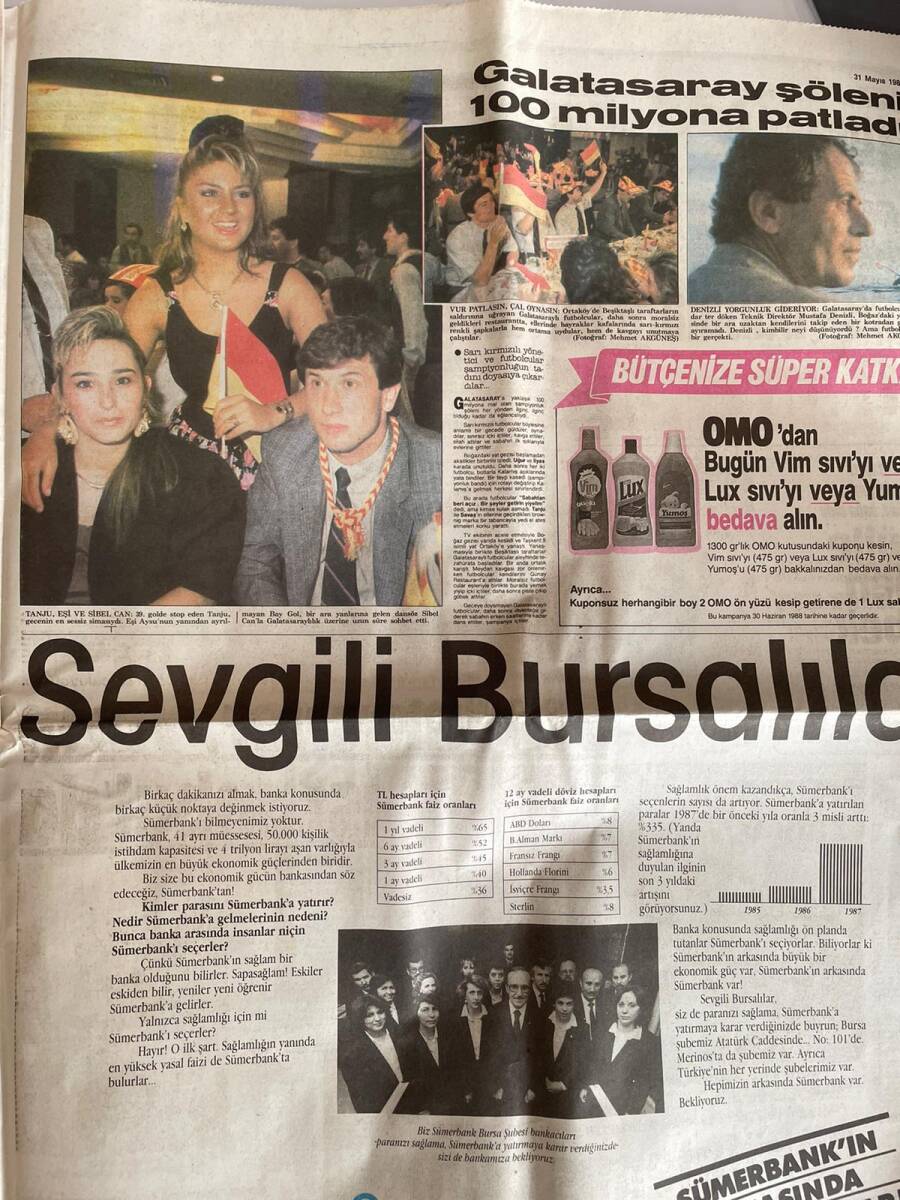 Hürriyet Gazetesi 31 Mayıs 1988 - Orhan Oğuz Baba Oldu - Galatasaray Şöleni 100 Milyona Patladı - Tanju, Eşi Ve Sibel Can GZ153447 - 2