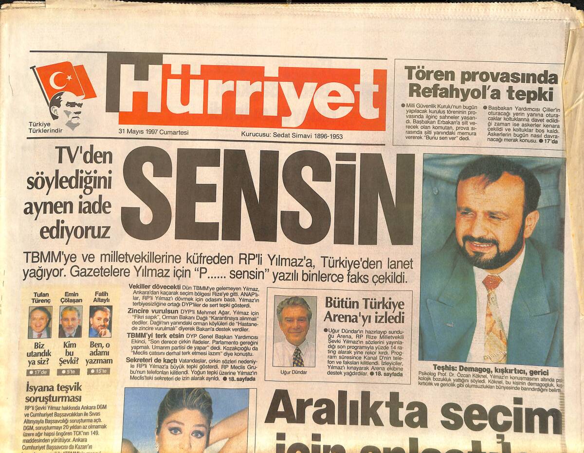 Hürriyet Gazetesi 31 Mayıs 1997 - Sibel Can'a Da 90 Milyar Ceza - Türk Onassisi'nin Oğluna İki Kurşun GZ2560 - 1