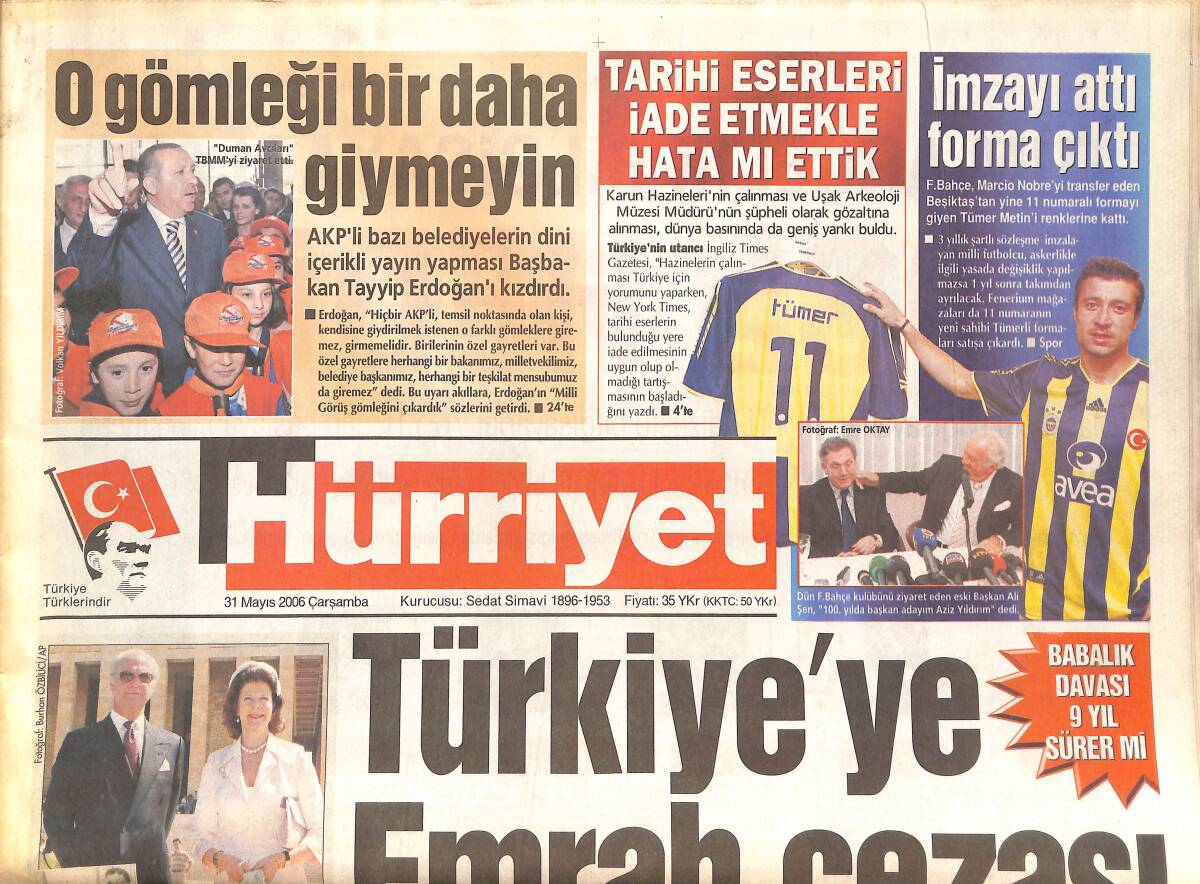 Hürriyet Gazetesi 31 Mayıs 2006 - Türkiye'ye Emrah Cezası - 100. Yılda Da Aziz Yıldırım - Beşiktaş Tümer'e Çok Kızgın GZ137786 - 1