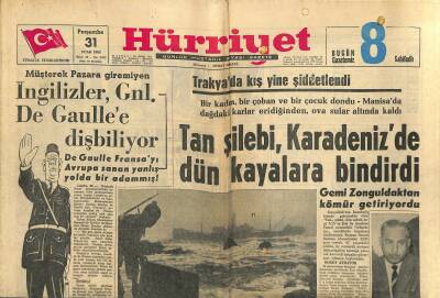 Hürriyet Gazetesi 31 Ocak 1963 - Keban Barajı İçin Almanyaya Giden Bakanlar Döndü - Trakyada Kış Yine Şiddetlendi GZ123221 - 1