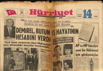 Hürriyet Gazetesi 31 Ocak 1965 - Artistlerin Vergi Borcu On Milyon Liranın Üzerinde * Göksel Arsoy - Fatma Girik - Ayhan Işık GZ117381 - 1
