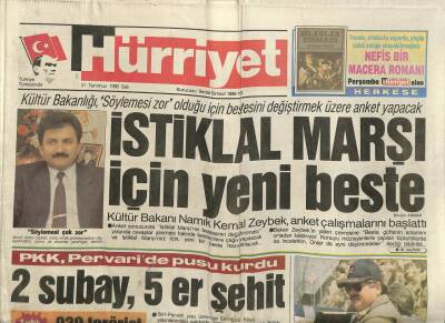 Hürriyet Gazetesi 31 Temmuz 1990 - İstiklal Marşı İçin Yeni Beste GZ84031 - 1