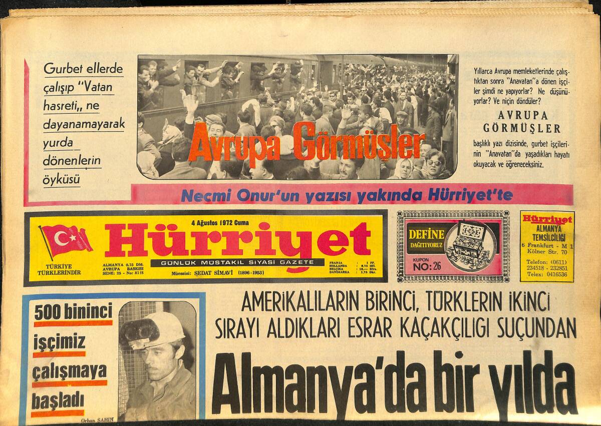 Hürriyet Gazetesi 4 Ağustos 1972 - Almanya'da Bir Yılda 224 Türk Tutuklandı - Avrupa Görmüşler GZ157556 - 1