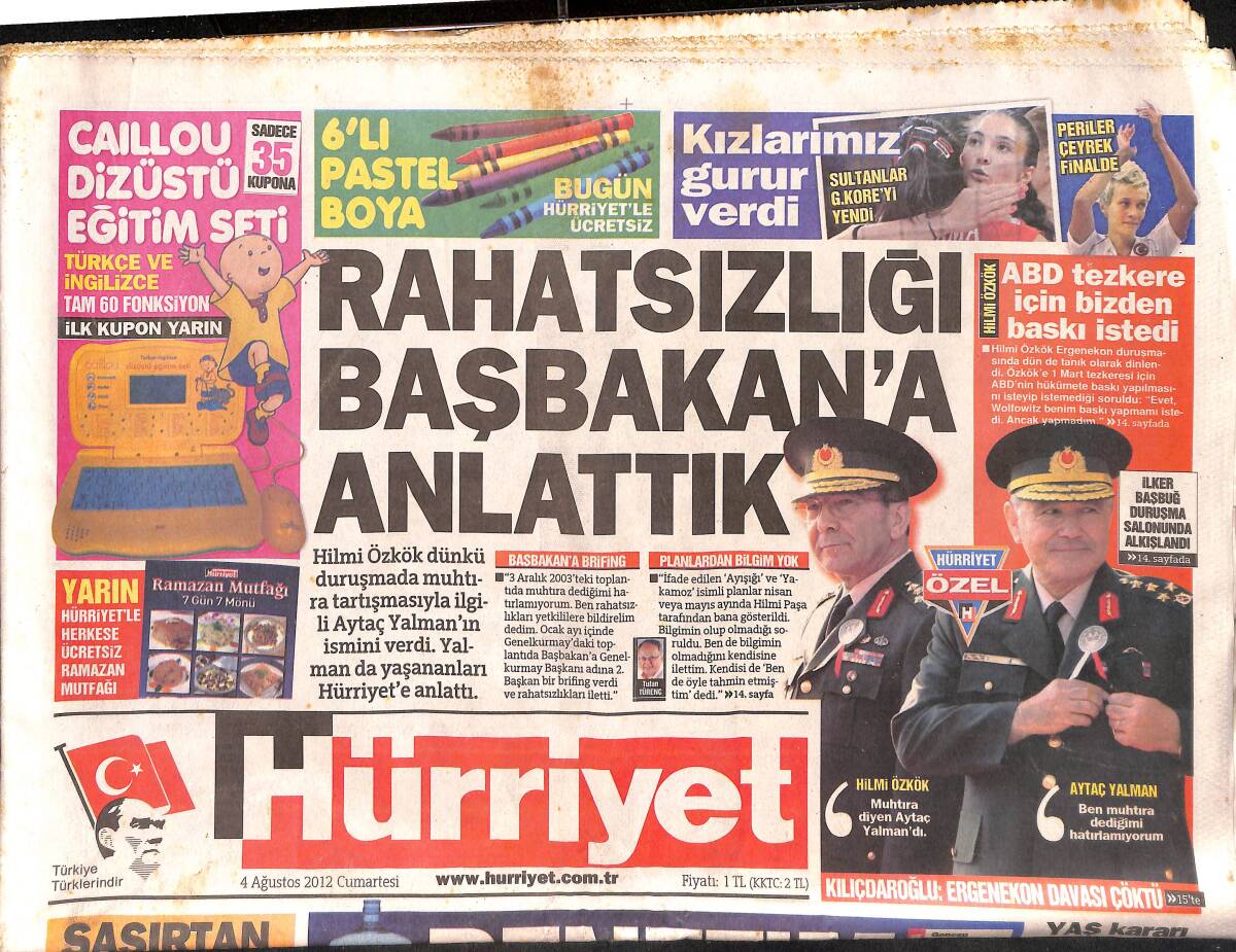 Hürriyet Gazetesi 4 Ağustos 2012 - Mars İçin Son 48 Saat - Hilmi Özkök ''ABD Tezkere İçin Bizden Baskı İstedi'' GZ160207 - 1