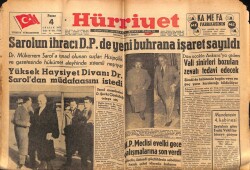 Hürriyet Gazetesi 4 Aralık 1955 - Yüksek Haysiye Divanı Mükerrem Saroldan Müdafaasını İstedi GZ71163 - 1