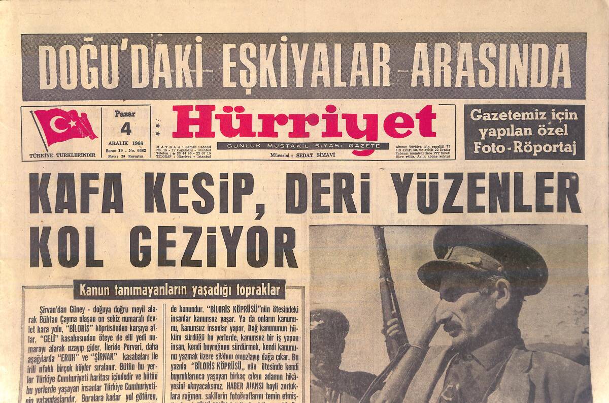 Hürriyet Gazetesi 4 Aralık 1966 - Doğudaki Eşkıyalar Arasında: Hamido, Hakimo GZ156934 - 1