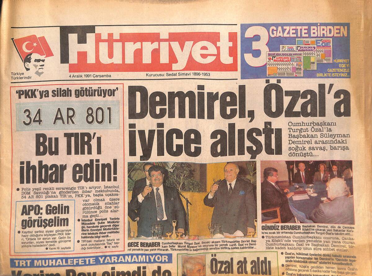 Hürriyet Gazetesi 4 Aralık 1991 - Toni İstanbul'u Aşıyor - İSKİ Çukurunda Esrarlı Ölüm GZ134183 - 1