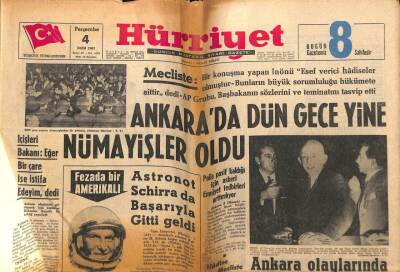 Hürriyet Gazetesi 4 Ekim 1962 - Astronot Schirra Başarıyla Gitti Geldi GZ56255 - 1