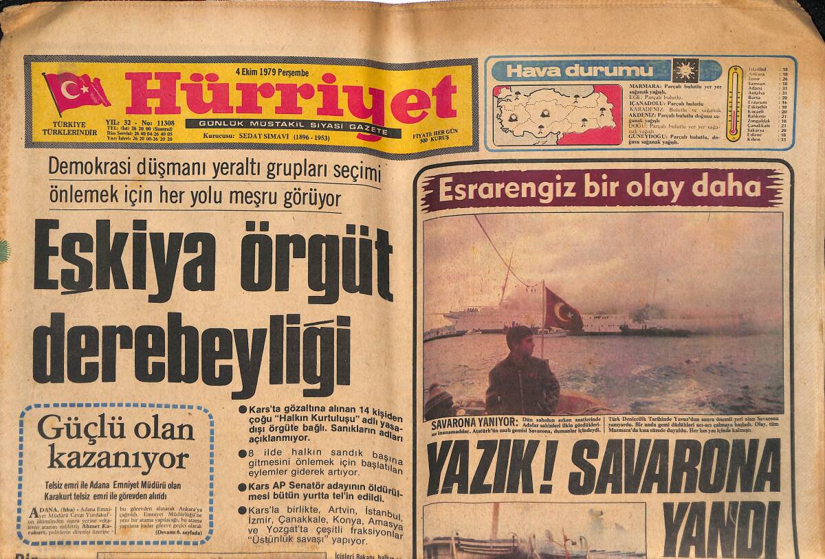 Hürriyet Gazetesi 4 Ekim 1979 - Atatürk Savarona'yı Çok Severdi - TÖB-DER'in İşgüzarlığı Başarılı Olmadı GZ134435 - 1