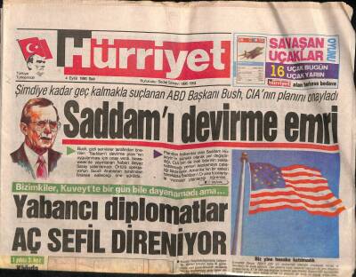 Hürriyet Gazetesi 4 Eylül 1990 - Demirelin Çolaklı Sevinci Yarım Kaldı - Saddamı Devirme Emri GZ93492 - 1