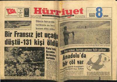 Hürriyet Gazetesi 4 Haziran 1962 - Bir Fransız Jet Uçağı Düştü 131 Kişi Öldü GZ72628 - 1