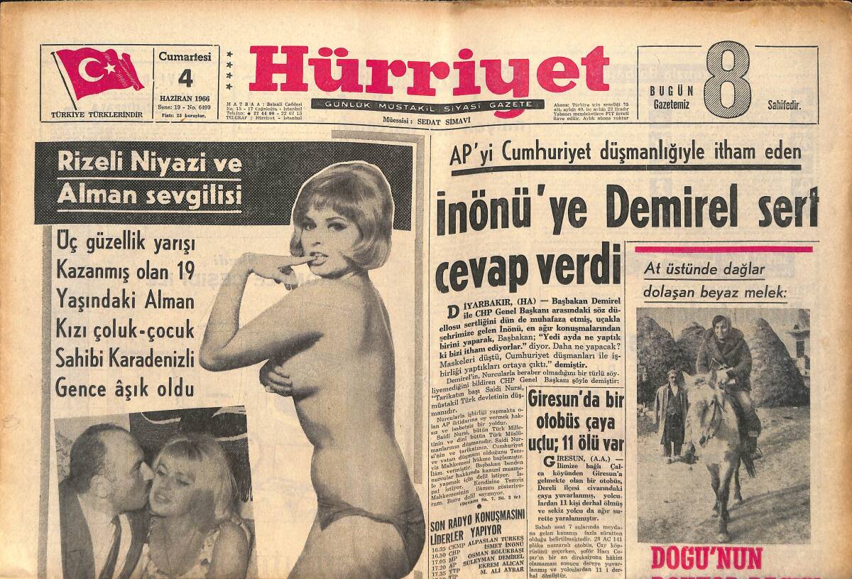 Hürriyet Gazetesi 4 Haziran 1966 - Rizeli Niyazi Ve Alman Sevgilisi - Ayhan Işık'ı 1 Ayda 380 Kişi Ziyaret Etti GZ160451 - 1
