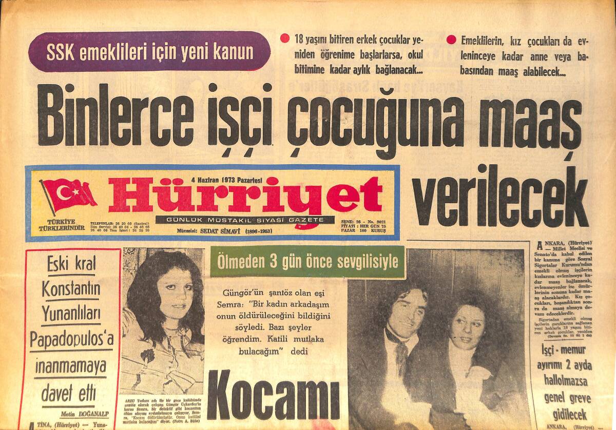 Hürriyet Gazetesi 4 Haziran 1973 - Antalya Film Festivalinde Pampanini Küstü Roma'ya Döndü - Hülya Koçyiğit Film Setinde Kör Olma Tehlikesi Atlattı GZ158298 - 1