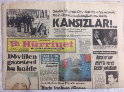 Hürriyet Gazetesi 4 Kasım 1982 - Dev Solcular Köln Başkonsolosluğumuzu Bastılar - GZ19802 - 1