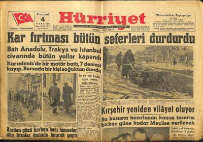 Hürriyet Gazetesi 4 Mart 1957 - Kırşehir Yeniden Vilayet Oluyor GZ99201 - 1
