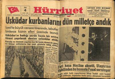 Hürriyet Gazetesi 4 Mart 1958 - Üsküdar Kurbanlarını Dün Milletçe Andık GZ117868 - 1
