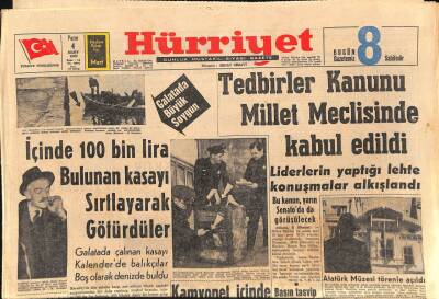 Hürriyet Gazetesi 4 Mart 1962 - İçinde 100 Bin Lira Bulunan Kasayı Sırtlayarak Götürdüler - Tedbirler Kanunu Millet Meclisinde Kabul Edildi GZ92038 - 1