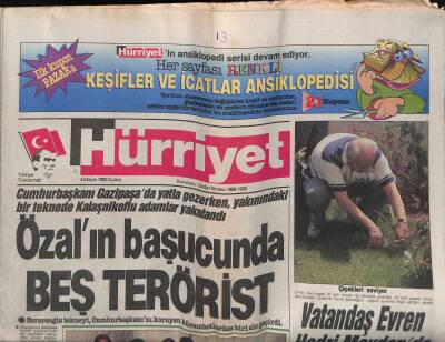 Hürriyet Gazetesi 4 Mayıs 1990 - Cumhurbaşkanı Gazipaşada Yatla Gezerken , Yakınındaki Bir Teknede Kalaşnikoflu Adamlar Yakalandı GZ118469 - 1