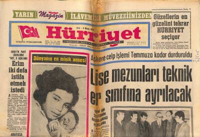 Hürriyet Gazetesi 4 Nisan 1972 - Erim İlk Defa İstifa Etmek İstedi GZ117505 - 1