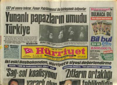 Hürriyet Gazetesi 4 Nisan 1987 - Yunanlı Papazların Umudu Türkiye GZ60817 - 2