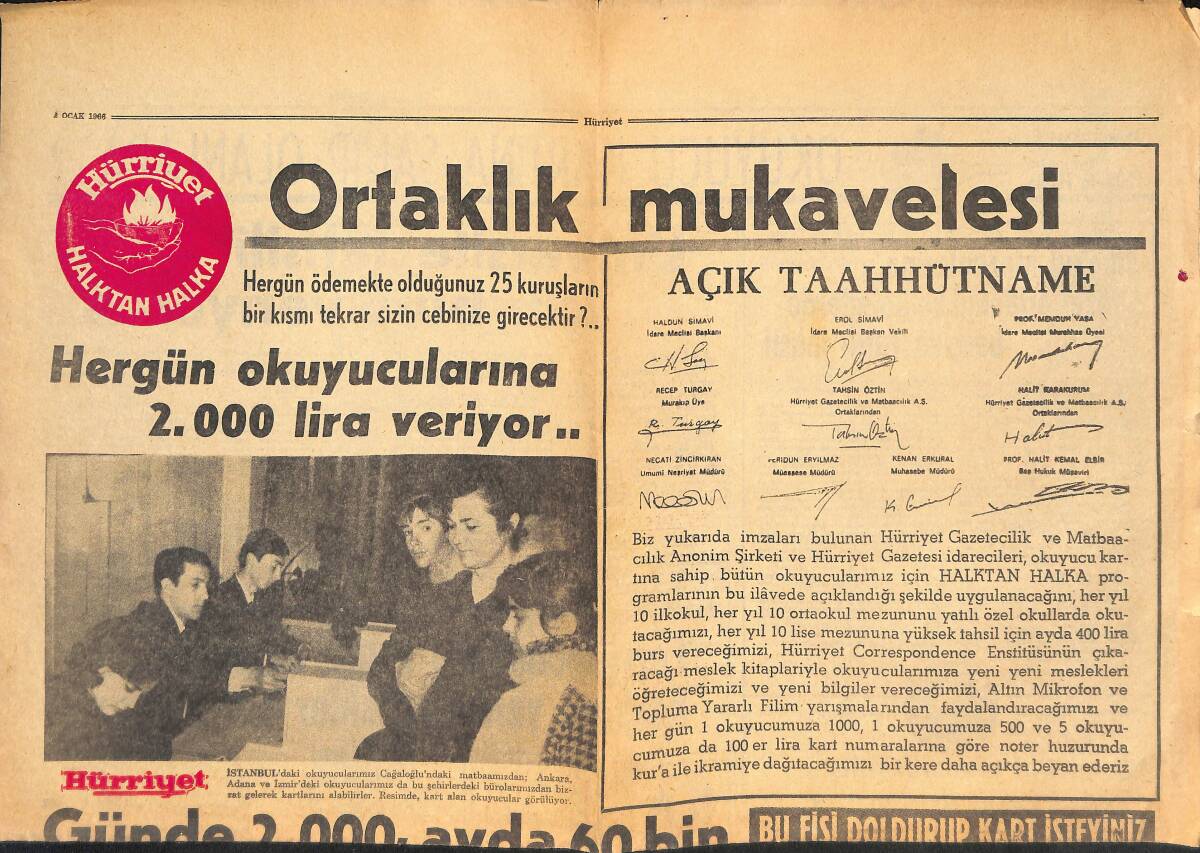 Hürriyet Gazetesi 4 Ocak 1966 - İngilizce Lisan Plakları Fişi - Hürriyet Gazetesi Açık Taahhütname - Okuyucu Fişi GZ136590 - 1