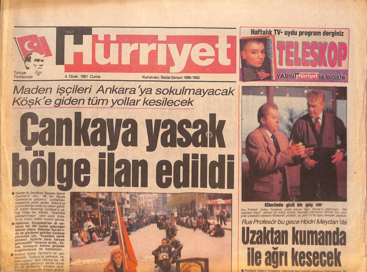 Hürriyet Gazetesi 4 Ocak 1991 - Çankaya Yasak Bölge İlan Edildi - Prenses Diana'dan Zarafet Dersleri GZ133888 - 1