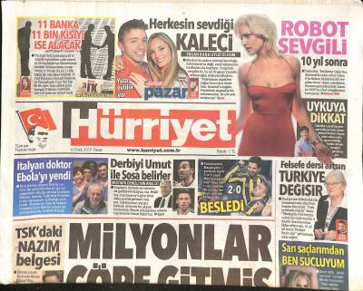 Hürriyet Gazetesi 4 Ocak 2015 - Işidden İnfaz 28 Ölü - Sinem Kobal Arda Benim İçin 1.5 Yıl Önce Bitti GZ125737 - 1