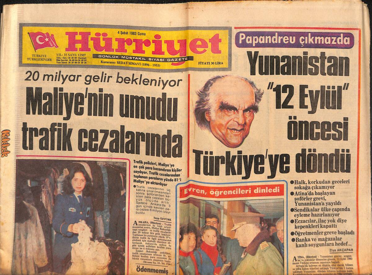 Hürriyet Gazetesi 4 Şubat 1983 - Adıyaman'da Petrol Bulundu - Maliye'nin Umudu Trafik Cezalarında GZ134588 - 1