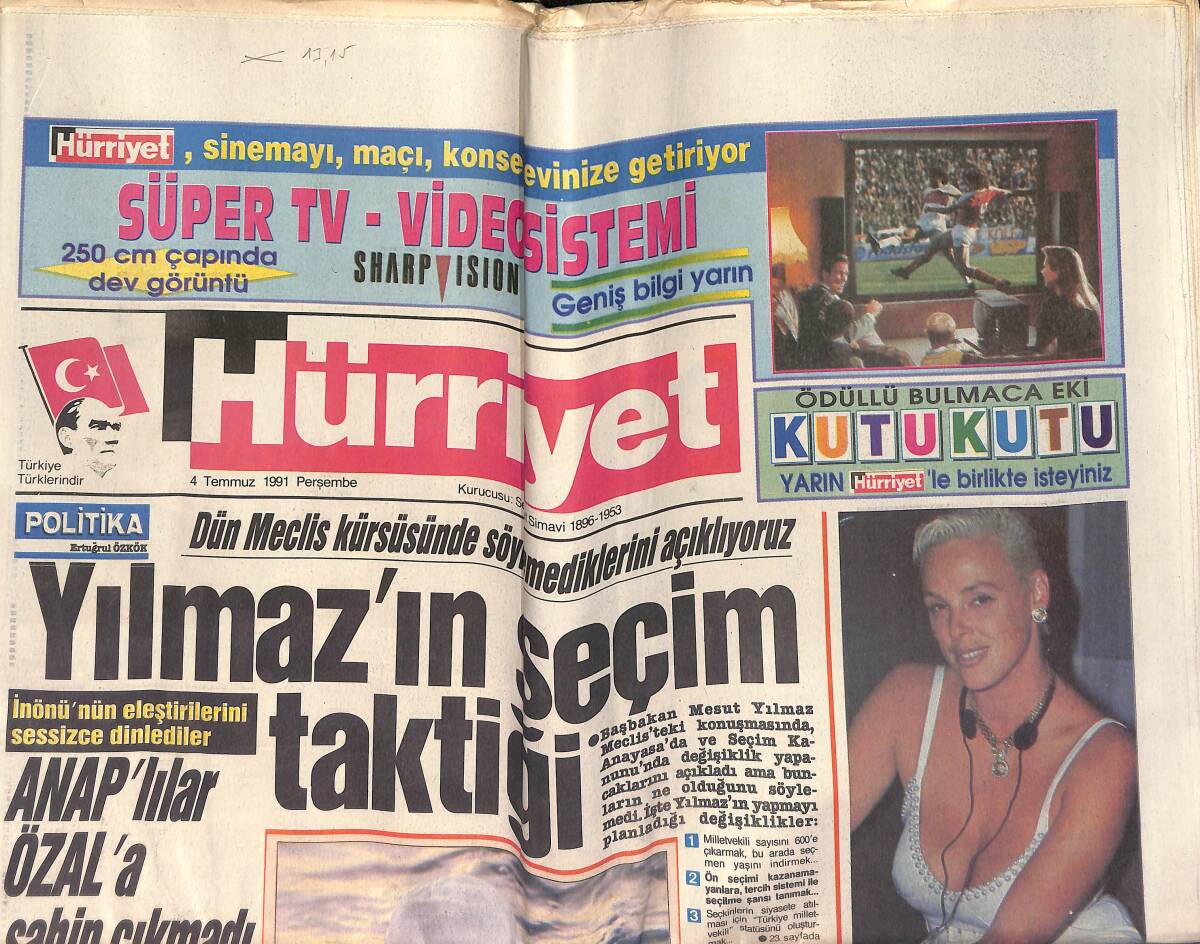 Hürriyet Gazetesi 4 Temmuz 1991 - Çeşme Sanki Hollywood - Özal, Marmaris'te Enerji Topluyor GZ153343 - 1