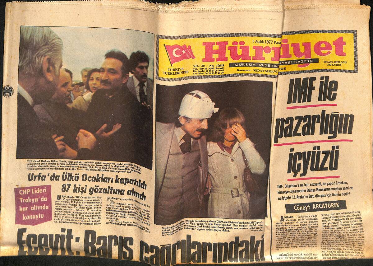 Hürriyet Gazetesi 5 Aralık 1977 - Urfa'da Ülkü Ocakları Kapatıldı 87 Kişi Gözaltına Alındı - Bülent Ersoy , Midye Yedi Zehirlendi GZ134518 - 1