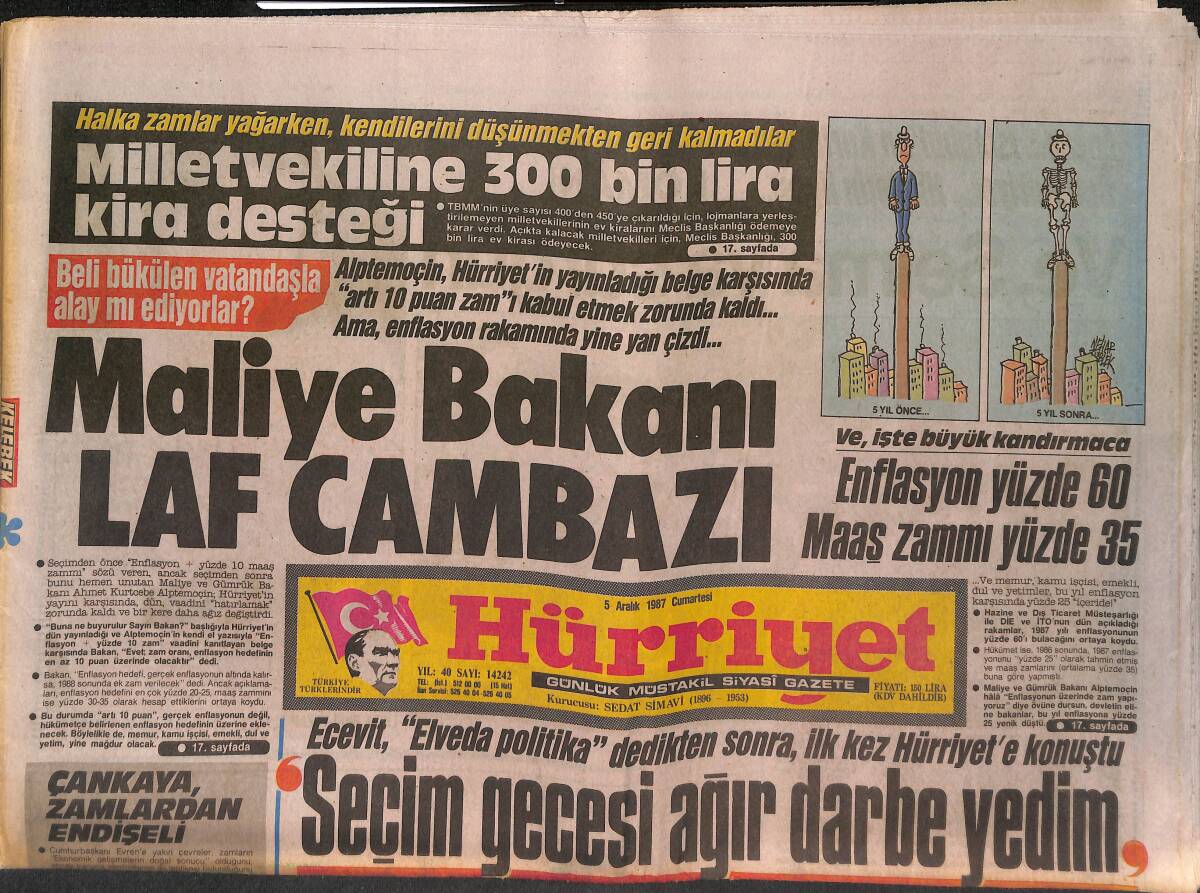 Hürriyet Gazetesi 5 Aralık 1987 - Milletvekiline 300 Bin Lira Kira Desteği - Rambo'nun Eski Karısı Utanmak Bilmiyor GZ150485 - 1