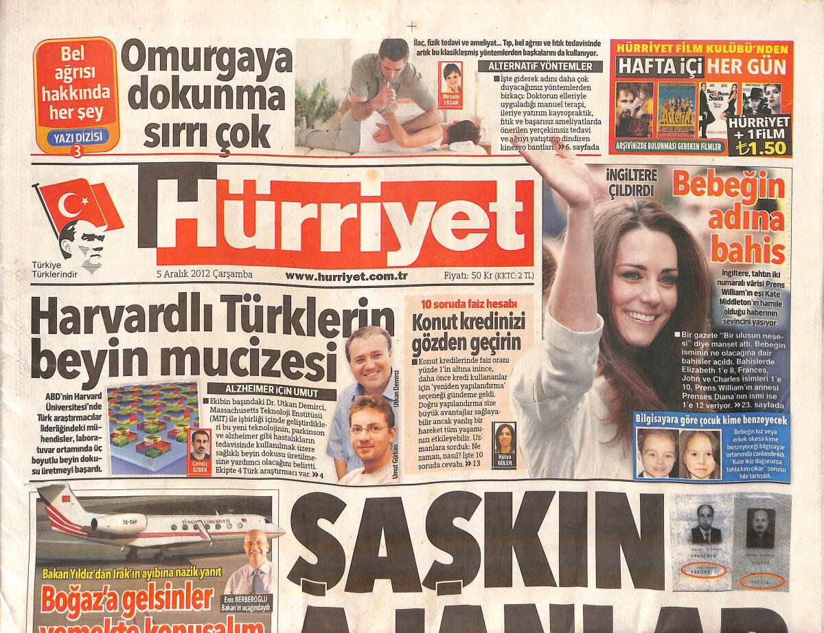 Hürriyet Gazetesi 5 Aralık 2012 - Harvardlı Türklerin Beyin Mucizesi - Bakan Yıldız'dan Irak'ın Ayıbına Nazik Yanıt GZ159660 - 1