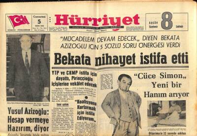 Hürriyet Gazetesi 5 Ekim 1963 - Bekata Nihayet İstifa Etti GZ81779 - 1