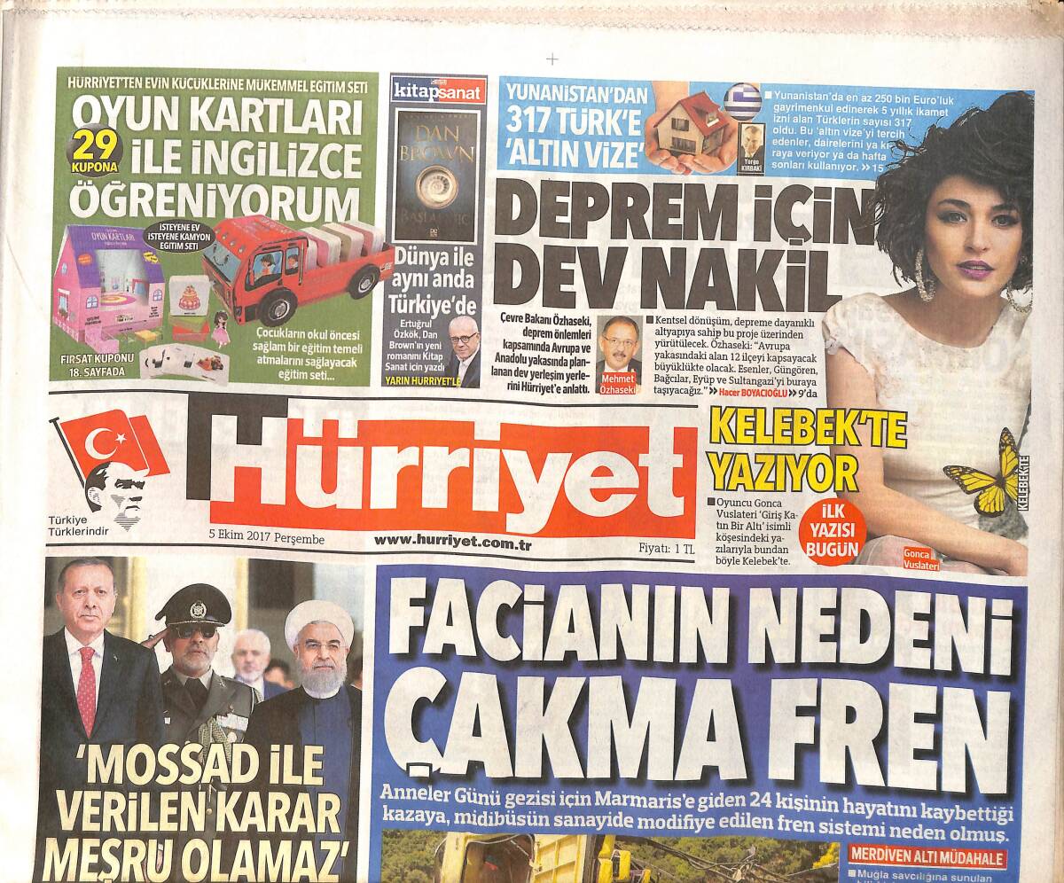 Hürriyet Gazetesi 5 Ekim 2017 - Kemal Kılıçdaroğlu Dört Tırnağını Kaybetti - Vegas Katilinin 100 Bin Dolarlık Havalesi GZ154208 - 1