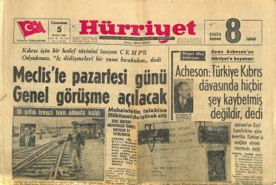 Hürriyet Gazetesi 5 Eylül 1964 - Acheson Türkiye Kıbrıs Davasında Hiçbir Şey Kaybetmiş Değildir , dedi GZ113846 - 1