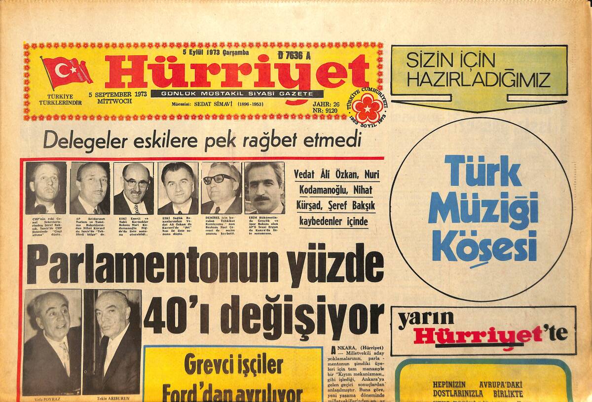 Hürriyet Gazetesi 5 Eylül 1973 - Yeşilçam Köyünde Üç Güzel * Türkân Şoray-Fatma Girik-Hülya Koçyiğit GZ157765 - 1