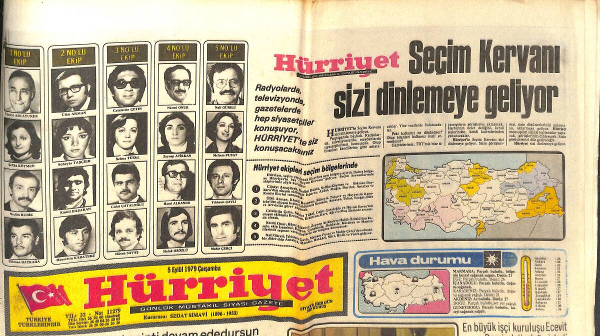 Hürriyet Gazetesi 5 Eylül 1979 - Bülent Ersoy Yeni Kapı Gar Gazinosu Afişi - Muazzez Abacı Ortadan Aniden Kayboldu GZ142498 - 1