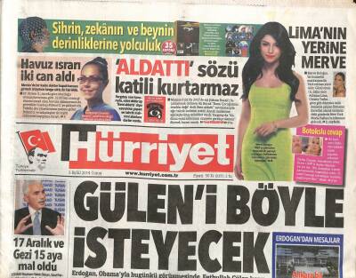 Hürriyet Gazetesi 5 Eylül 2014 - Kılıçdaroğlu Kürt Kartını Açacak - Adriana Limanın Yerine Merve Boluğur GZ106203 - 1