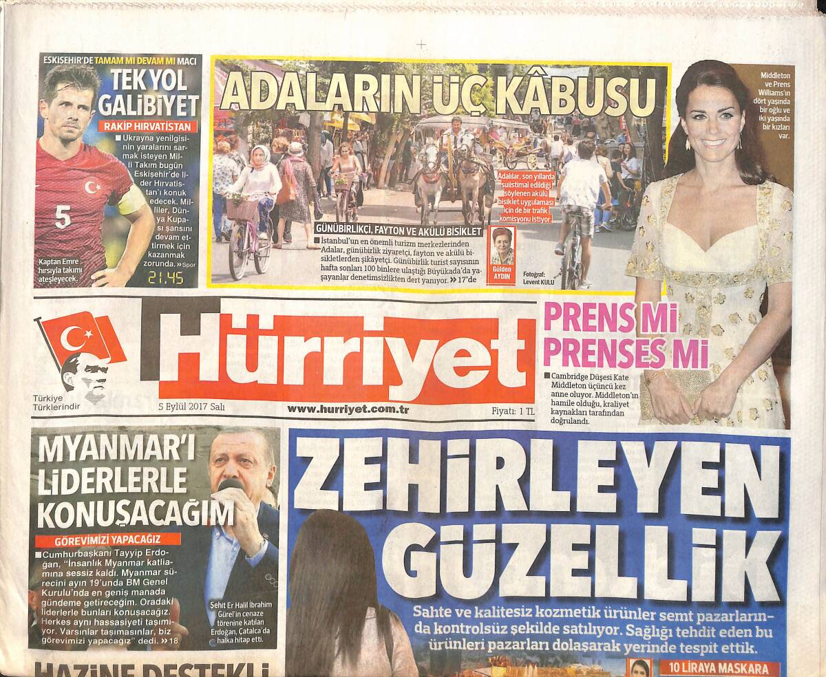 Hürriyet Gazetesi 5 Eylül 2017 - Hakkari Şehidine Veda - Adaların Üç Kabusu GZ154219 - 1