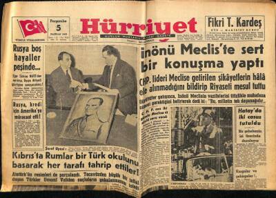 Hürriyet Gazetesi 5 Haziran 1958 - İnönü Mecliste Sert Bir Konuşma Yaptı GZ68849 - 2