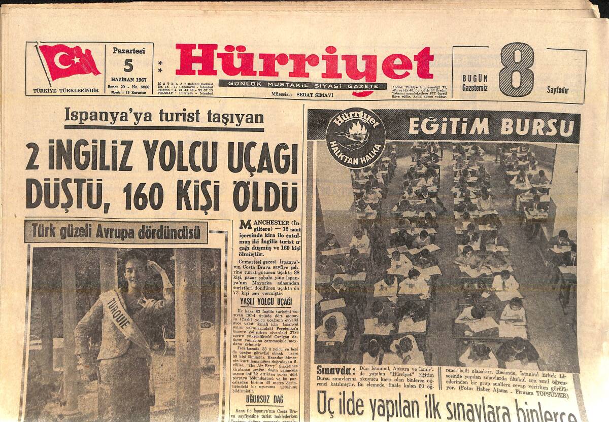Hürriyet Gazetesi 5 Haziran 1967 - Beşiktaş Şampiyon - Kızıl Çin Nasır'a Yardım Teklif Etti GZ156715 - 1