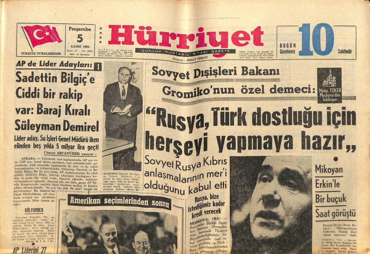Hürriyet Gazetesi 5 Kasım 1964 - Ecevit Almanya'daki İşçilerimiz Arasında - Eski Başkan Kennedy'nin İki Kardeşi De Senatör Oldu GZ146936 - 1
