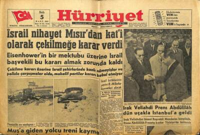 Hürriyet Gazetesi 5 Mart 1957 - İsrail Nihayet Mısırdan Çekilmeye Karar Verdi GZ99200 - 1