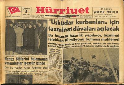 Hürriyet Gazetesi 5 Mart 1958 - Üsküdar Vapurundan Dün Bütün Cesetler Çıkarıldı GZ117878 - 1
