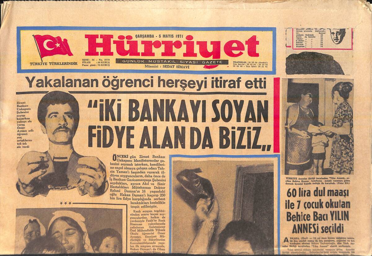 Hürriyet Gazetesi 5 Mayıs 1971 - Mini Etekli 10 Güzel Şeytana Savaş Açtı - Behice Bacı Yılın Annesi Seçildi GZ156660 - 1
