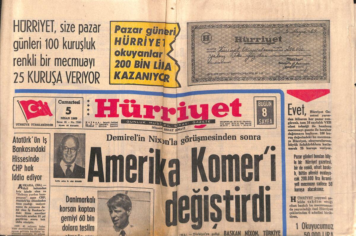 Hürriyet Gazetesi 5 Nisan 1969 - Amerika Komer'i Değiştirdi - Şikago'da Zenciler Yine Ayaklandı GZ149583 - 1